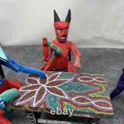 Mexican Folk Art Alebrijes Table Scene Hand Carved Wood Figurine Set Oaxaca