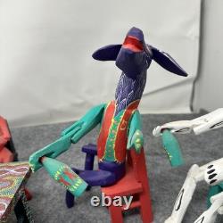 Mexican Folk Art Alebrijes Table Scene Hand Carved Wood Figurine Set Oaxaca