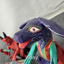 Mexican Folk Art Alebrijes Table Scene Hand Carved Wood Figurine Set Oaxaca