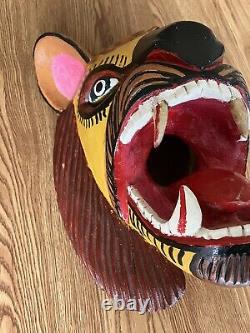 Mexican Folk Art Carved Wood Jaguar With Makers Mark