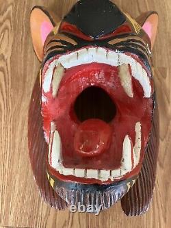 Mexican Folk Art Carved Wood Jaguar With Makers Mark