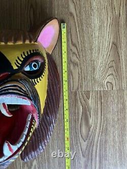 Mexican Folk Art Carved Wood Jaguar With Makers Mark