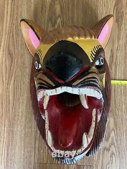 Mexican Folk Art Carved Wood Jaguar With Makers Mark