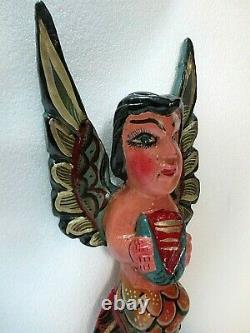 Mexican Folk Art Carved Wood Wall Mermaid Angel Guerrero Nautical Decor 17