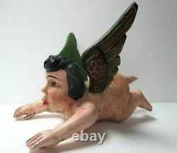 Mexican Folk Art Hanging Winged Angel Wood Carving Naked Cacheton 14