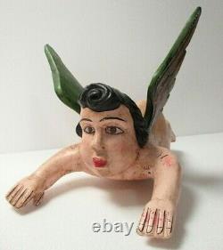 Mexican Folk Art Hanging Winged Angel Wood Carving Naked Cacheton 14