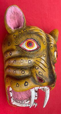 Mexican Folk Art Huge Extraordinary Vintage Carved Jaguar Mask From Guerrero