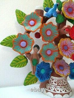 Mexican Folk Art Painted Clay Adam Eve Tree of Life Candle Arbol de Vida 14