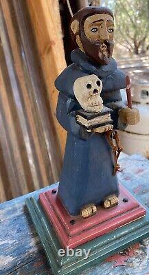 Mexican Folk Art Saint Francis, Santero, Signed, Hand Carved and Painted