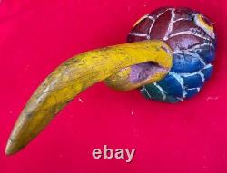 Mexican Folk Art Vintage Giant Hummingbird Aztec Warrior Mask From Guerrero