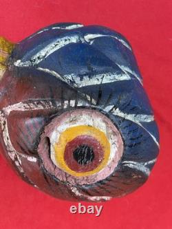 Mexican Folk Art Vintage Giant Hummingbird Aztec Warrior Mask From Guerrero