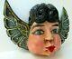 Mexican Folk Art Wall Mask Winged Angel Face Wood Carving Cacheton 16