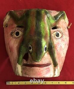 Mexican Folk Art -hand Carved Wood Mask Frog Nose