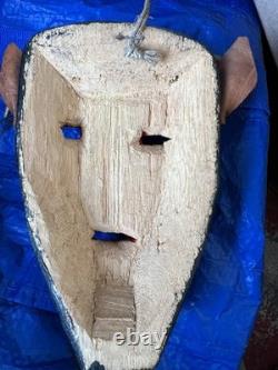 Mexican Hand Carved Wood Diablo Devil Mask with Horns Authentic Vintage Folk Art