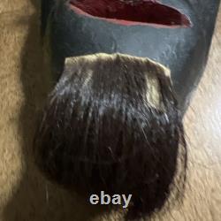 Mexican Hand Carved Wood Diablo Devil Mask with Horns Authentic Vintage Folk Art
