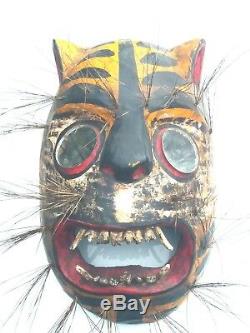 Mexican Hand Carving Wood mask Jaguar / tigre, Mexico Folks art dancing mask