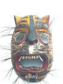Mexican Hand Carving Wood mask Jaguar / tigre, Mexico Folks art dancing mask