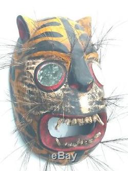 Mexican Hand Carving Wood mask Jaguar / tigre, Mexico Folks art dancing mask