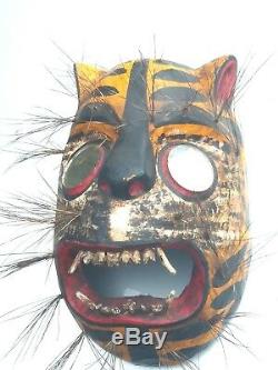 Mexican Hand Carving Wood mask Jaguar / tigre, Mexico Folks art dancing mask