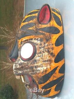 Mexican Hand Carving Wood mask Jaguar / tigre, Mexico Folks art dancing mask