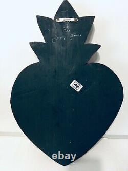 Mexican Milagros Sacred 20 Heart Wood Carved Wall Plaque Ex Voto Folk Art