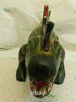 Mexican Polychrome Folk Art Hand Carved Painted Wooden Lizard Dragon Colorful