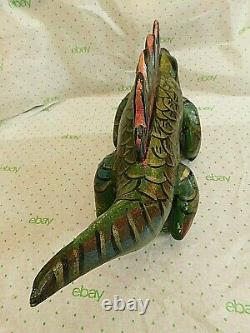 Mexican Polychrome Folk Art Hand Carved Painted Wooden Lizard Dragon Colorful