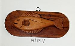 MidCentury Folk Art Lester Baker 1970 Hand Carved Whale Solid Wood Plaque Signed