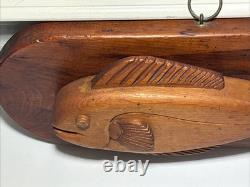 MidCentury Folk Art Lester Baker 1970 Hand Carved Whale Solid Wood Plaque Signed