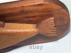 MidCentury Folk Art Lester Baker 1970 Hand Carved Whale Solid Wood Plaque Signed