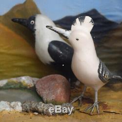 Mid-20th Century Hand Carved Folk-art Bird Diorama with Authentication Stamp