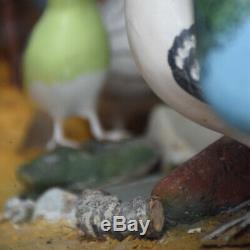 Mid-20th Century Hand Carved Folk-art Bird Diorama with Authentication Stamp