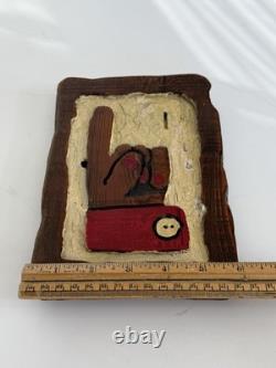 Mid Century Black Folk Art Carved Wood Relief Wall Hanging Sign Advertisement