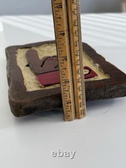 Mid Century Black Folk Art Carved Wood Relief Wall Hanging Sign Advertisement