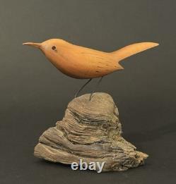 Mid Century Folk Art Carved Wood Bird Sculpture on Driftwood Vintage Figure 8
