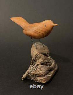 Mid Century Folk Art Carved Wood Bird Sculpture on Driftwood Vintage Figure 8