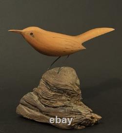 Mid Century Folk Art Carved Wood Bird Sculpture on Driftwood Vintage Figure 8