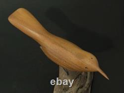 Mid Century Folk Art Carved Wood Bird Sculpture on Driftwood Vintage Figure 8