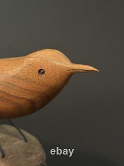 Mid Century Folk Art Carved Wood Bird Sculpture on Driftwood Vintage Figure 8