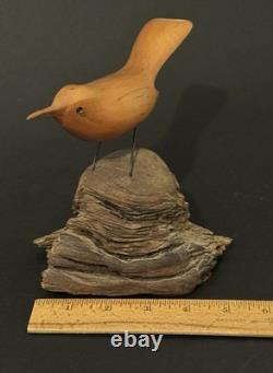 Mid Century Folk Art Carved Wood Bird Sculpture on Driftwood Vintage Figure 8