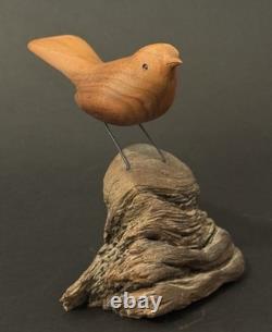 Mid Century Folk Art Carved Wood Bird Sculpture on Driftwood Vintage Figure 8