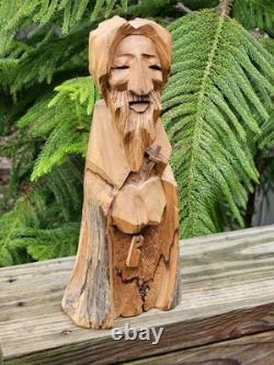 Miguel Salazar Art Hand Carved Wood St. Peter Taos New Mexico Vintage'98 Signed