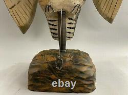 Mike Borrett Polychrome Folk Art Carved Wooden Great Horned Owl Decoy