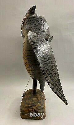 Mike Borrett Polychrome Folk Art Carved Wooden Great Horned Owl Decoy