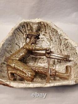 Mining Folk Art 3-D Miner Carved Sculpted from One Piece of Rock Unique OOAK