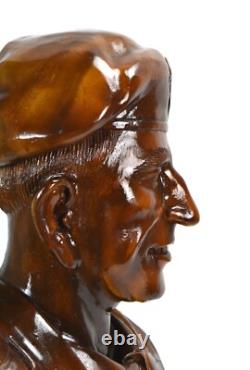 Monumental Vintage Folk Art Carved Wood Bust Sculpture US Military Two Star Gene