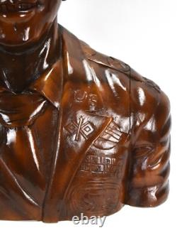 Monumental Vintage Folk Art Carved Wood Bust Sculpture US Military Two Star Gene