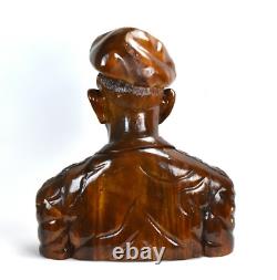 Monumental Vintage Folk Art Carved Wood Bust Sculpture US Military Two Star Gene