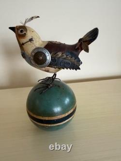 Mullanium Jim & Tori Mullan Steampunk Songbird on Wood Ball Rare Folk Art
