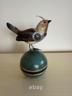 Mullanium Jim & Tori Mullan Steampunk Songbird on Wood Ball Rare Folk Art